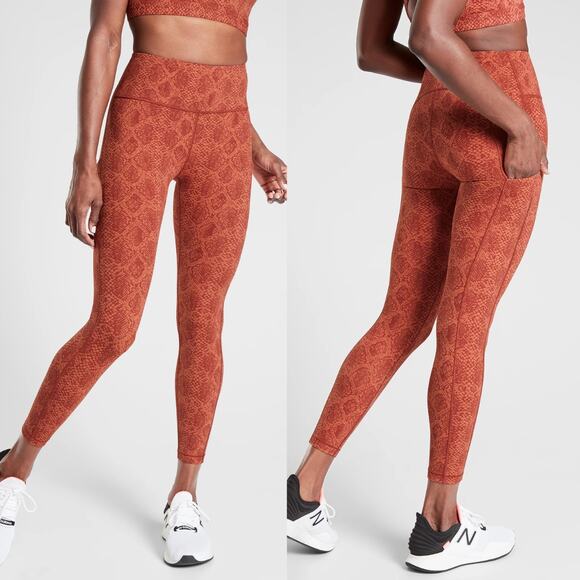 Athleta Ultimate Stash Pocket Snake 7/8 Orange Red Side Pocket Leggings - Picture 1 of 10